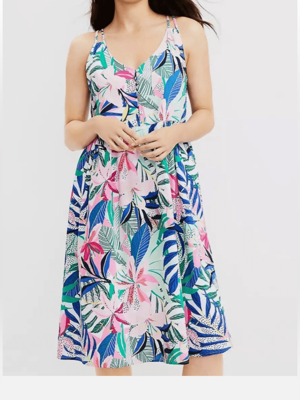 Woman’s Pink Purple Palm Double Strap Midi  Sundress sz 16
